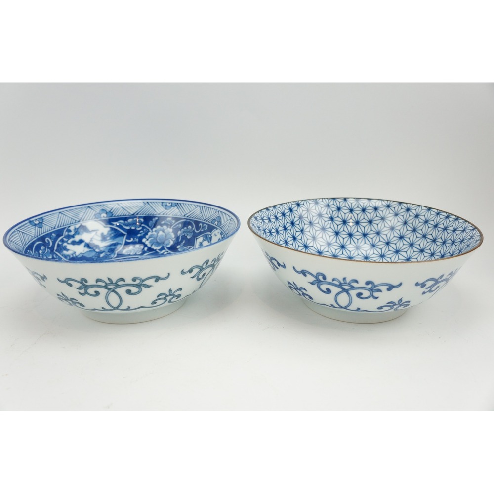 Yokohama Studio Cereal Bowls Blue White Ceramic Made in Japan Excellent